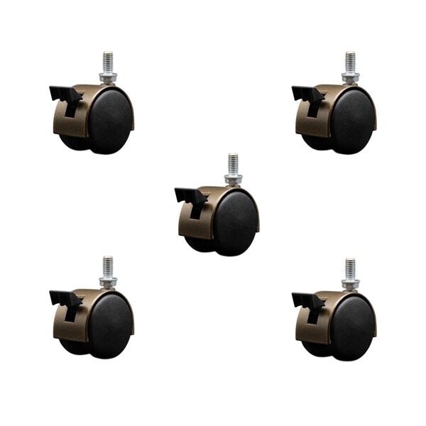 Service Caster 2'' Antique Metal Hood Twin Caster Locking Nylon Wheel 3/8 Thread Stem, 5PK SCC-TS02S50D-NYS-WA-B-381634-5 - main